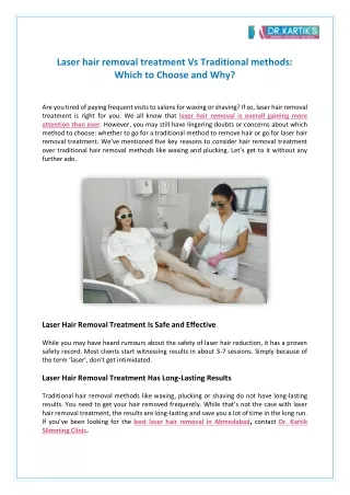 Laser hair removal treatment Vs Traditional methods Which to Choose and Why