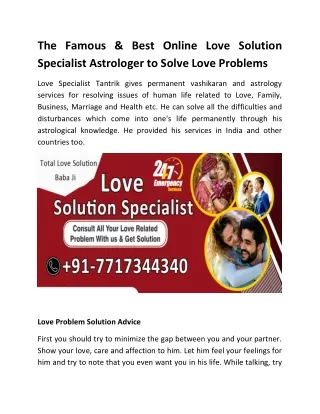 The Famous & Best Online Love Specialist Tantrik Astrologer to Solve Love Proble