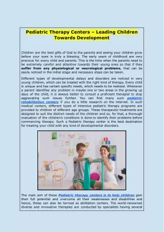 Pediatric Therapy Centers – Leading Children Towards Development