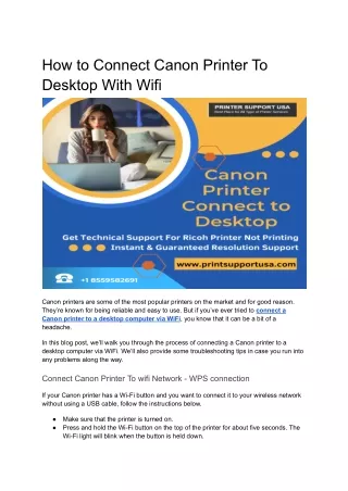 How to Connect Canon Printer To Desktop With Wifi