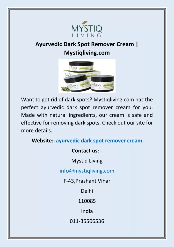 ayurvedic dark spot remover cream mystiqliving com