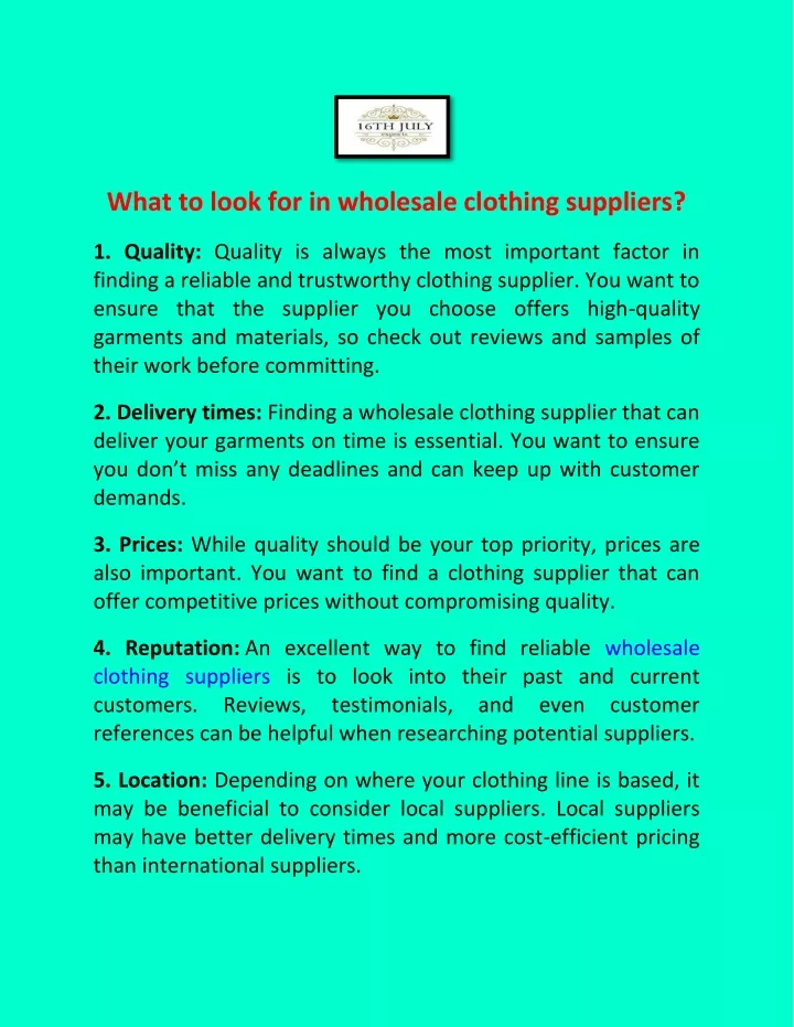 what to look for in wholesale clothing suppliers