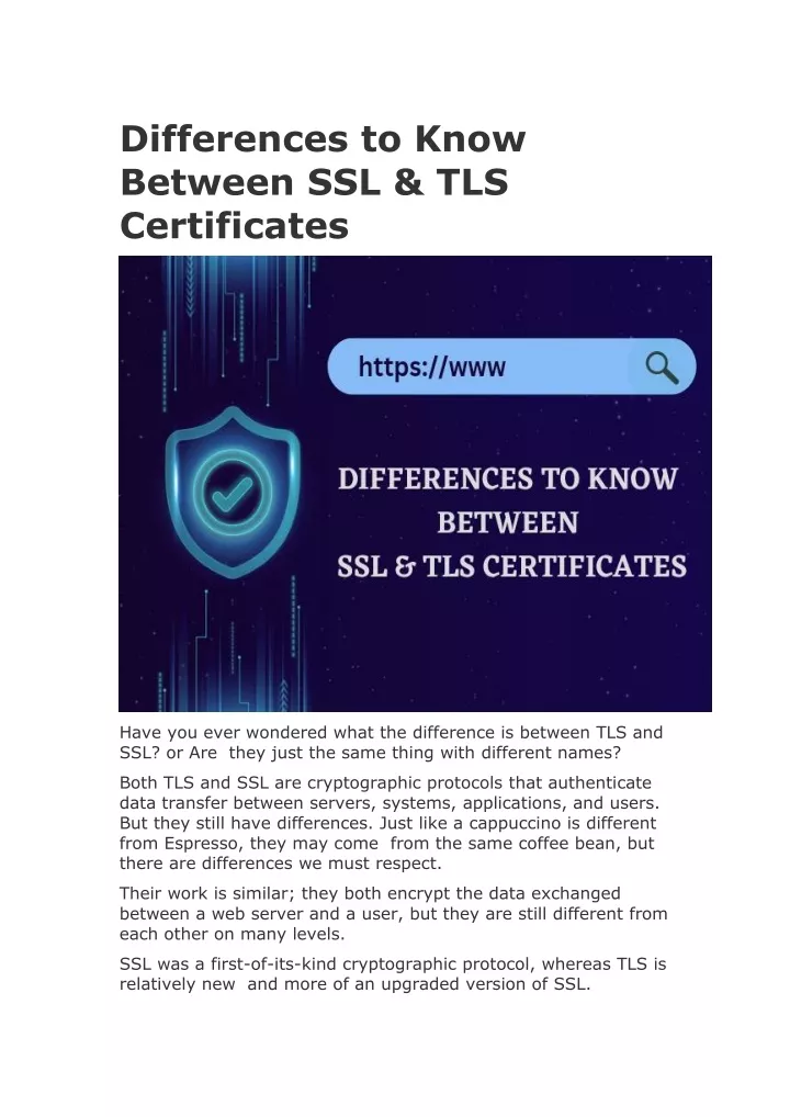 differences to know between ssl tls certificates