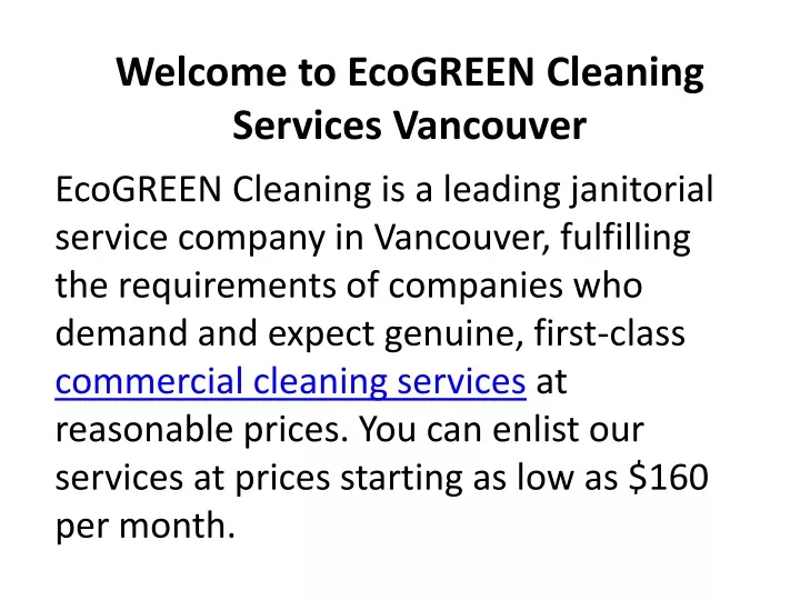 welcome to ecogreen cleaning services vancouver
