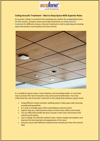 ceiling acoustic treatment best to keep space