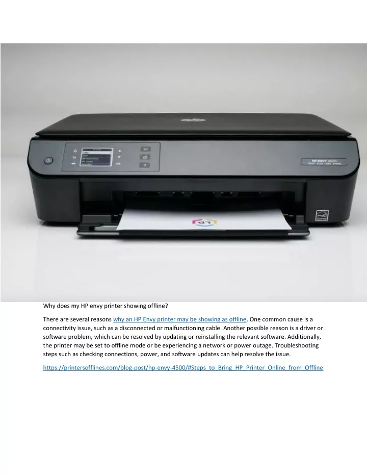 why does my hp envy printer showing offline
