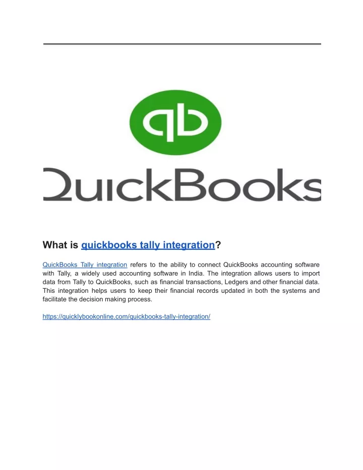 what is quickbooks tally integration