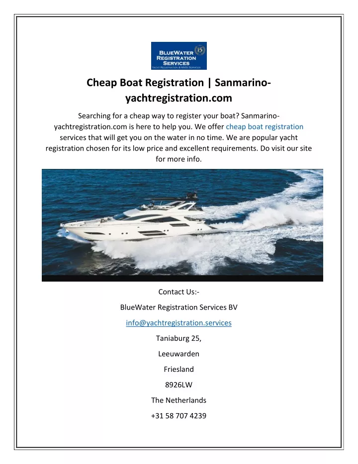 cheap boat registration sanmarino