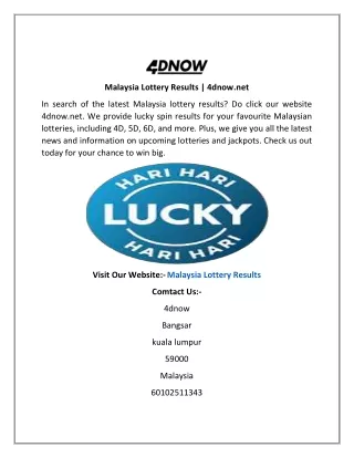 Malaysia Lottery Results