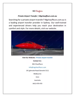 private airport transfer mgchauffeurs com au