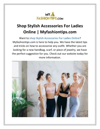 Shop Stylish Accessories For Ladies Online Myfashiontips.com