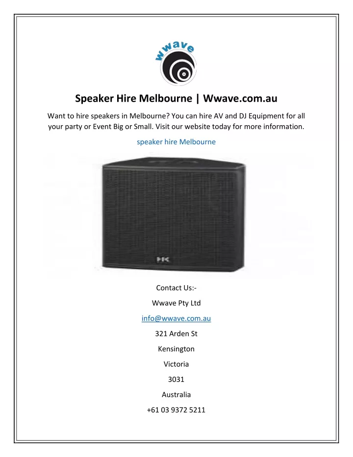 speaker hire melbourne wwave com au