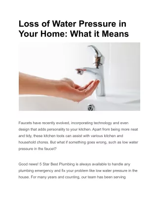 Loss of Water Pressure in Your Home_ What it Means