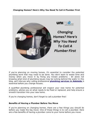 Changing Homes? Here's Why You Need To Call A Plumber First