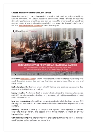 choose heathrow carrier for limousine service