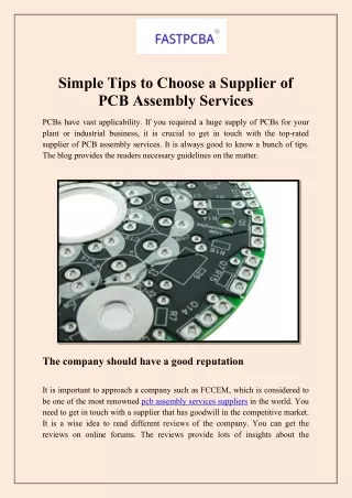 Simple Tips to Choose a Supplier of PCB Assembly Services
