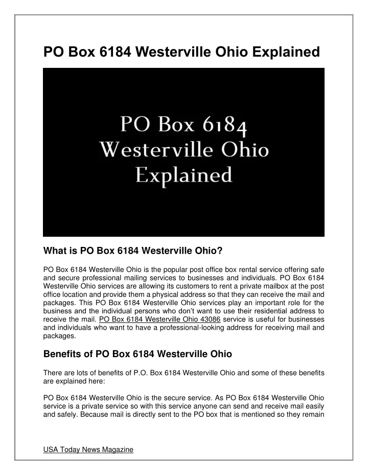 po box 6184 westerville ohio explained