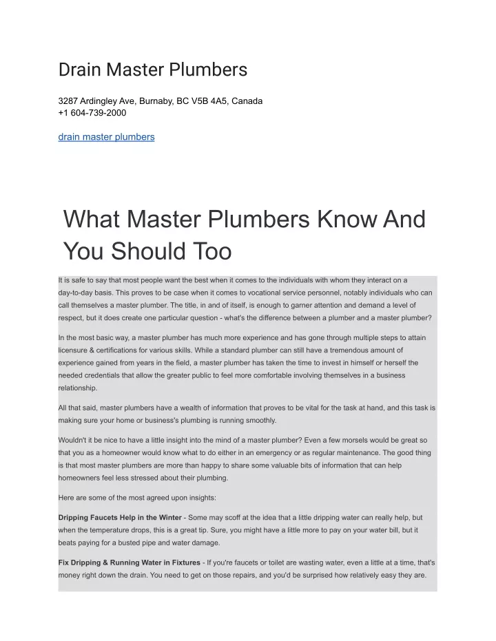 drain master plumbers