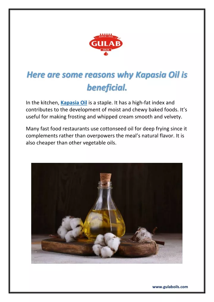 in the kitchen kapasia oil is a staple