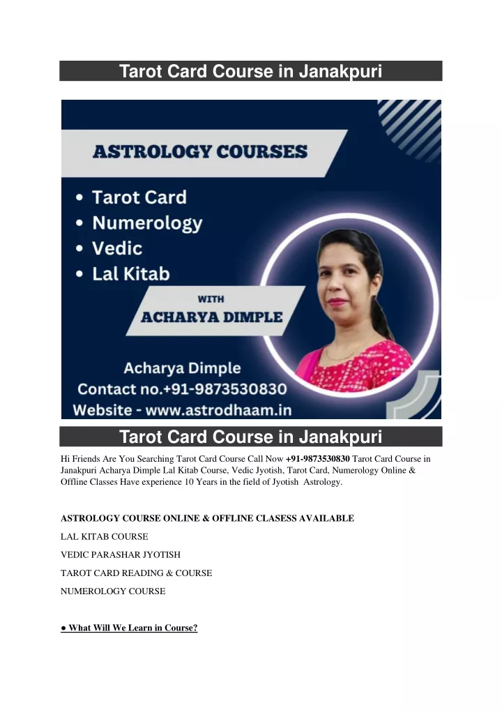 tarot card course in janakpuri