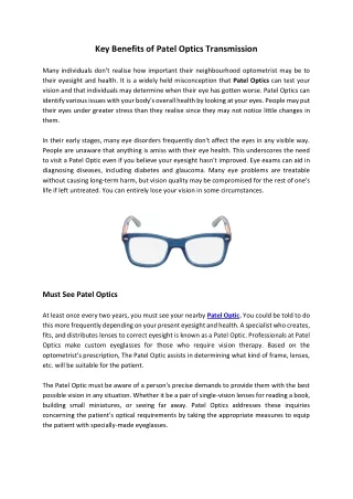 key benefits of patel optics transmission