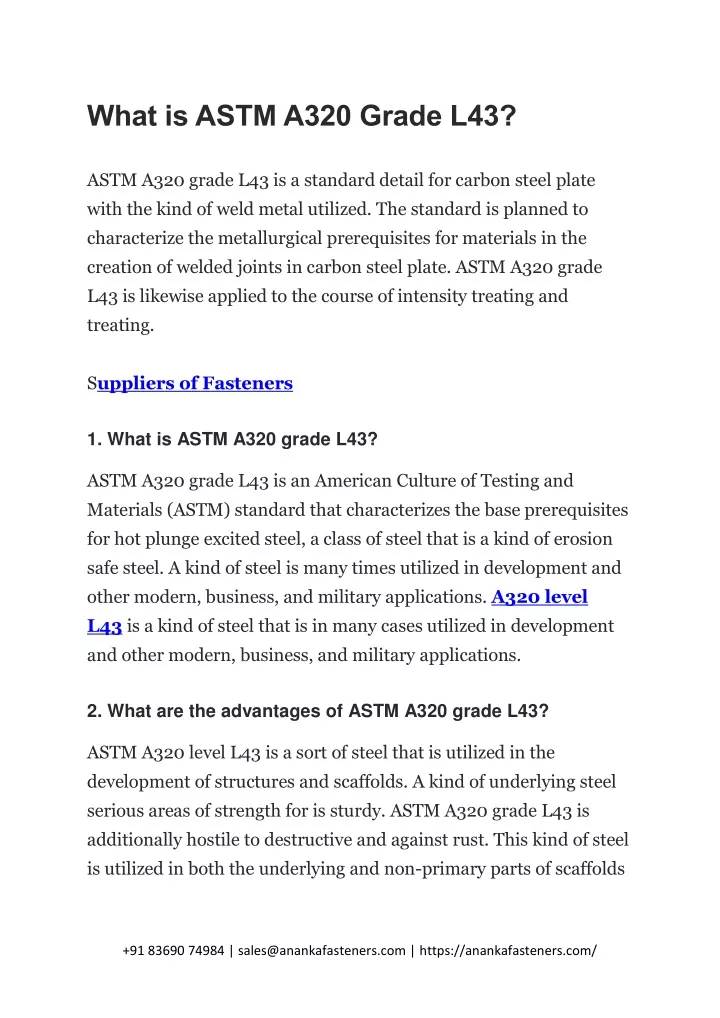 what is astm a320 grade l43
