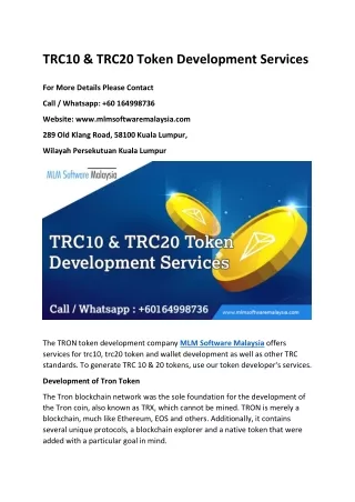 TRC10 & TRC20 Token Development Services