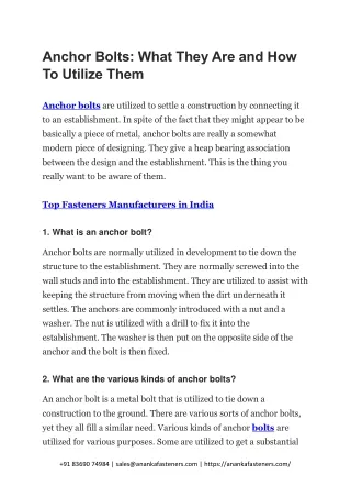 anchor bolts what they are and how to utilize them