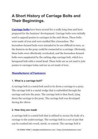 a short history of carriage bolts and their