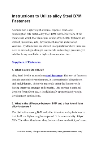 instructions to utilize alloy steel b7m fasteners