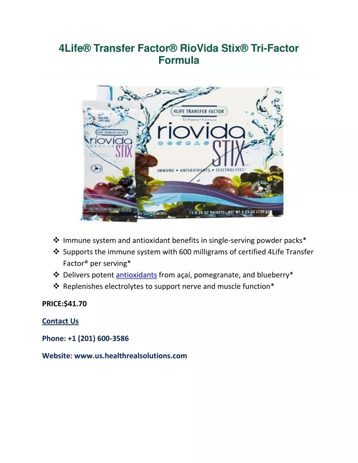 4life transfer factor riovida stix tri factor