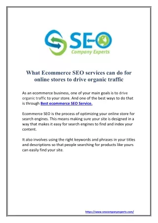 What Ecommerce SEO services can do for online stores to drive organic traffic