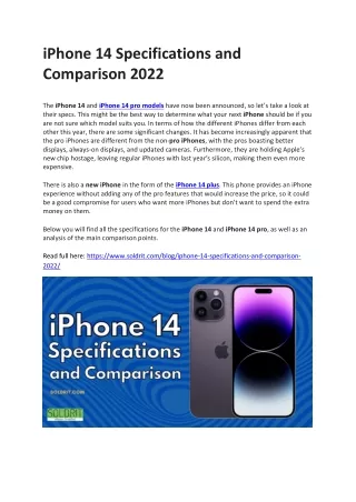 iPhone 14 Specifications and Comparison 2022