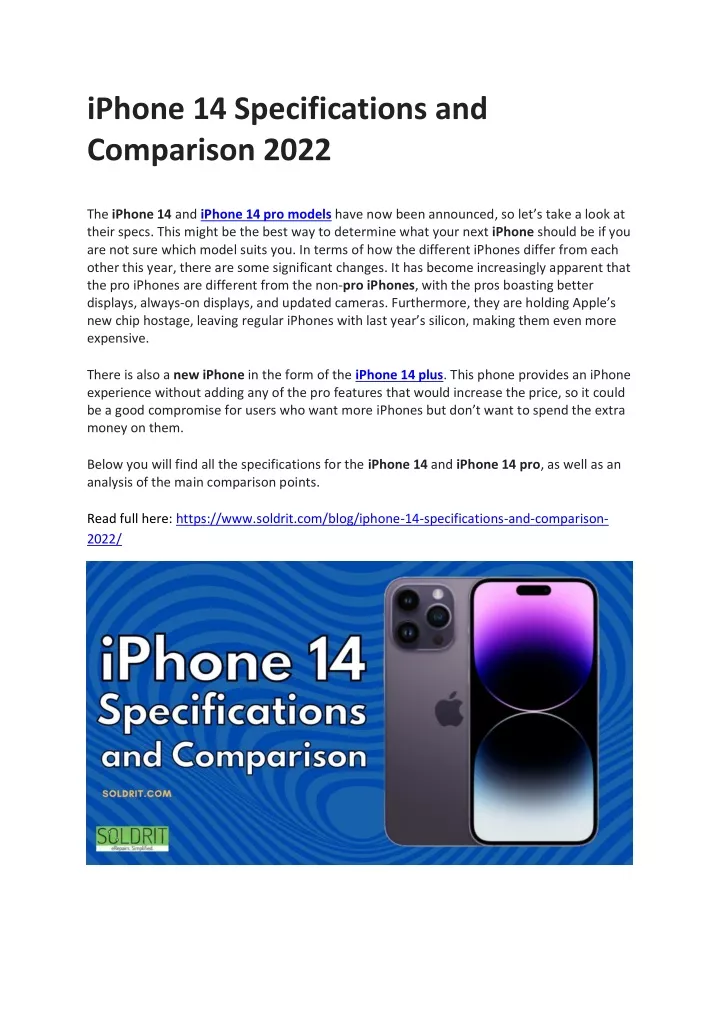 iphone 14 specifications and comparison 2022