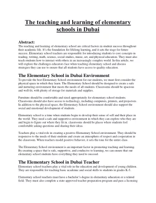 the teaching and learning of elementary schools