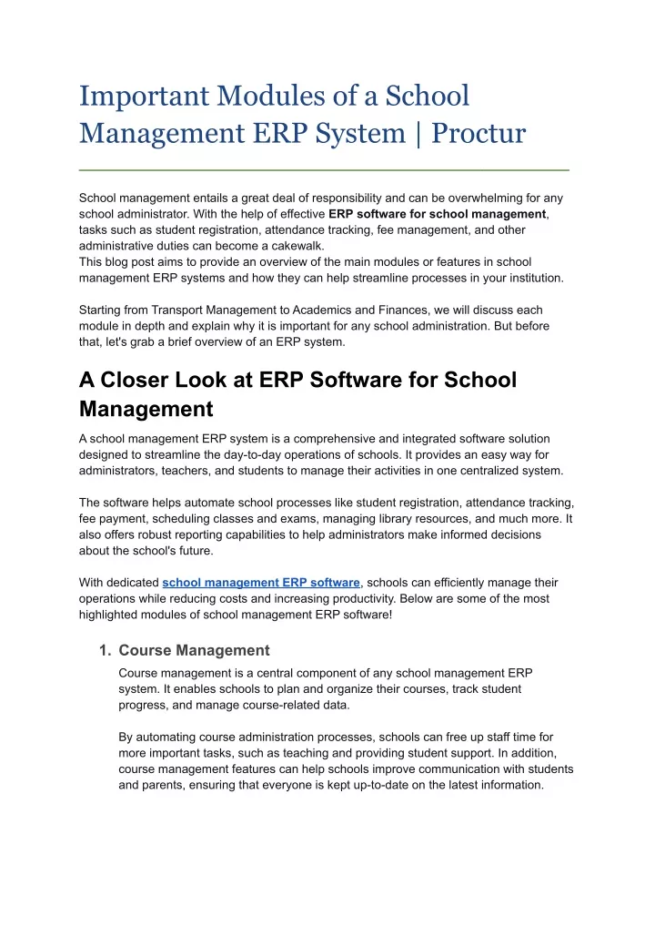 important modules of a school management