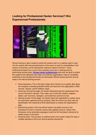 Looking for Professional Hacker Services.Hire Experienced Professionals