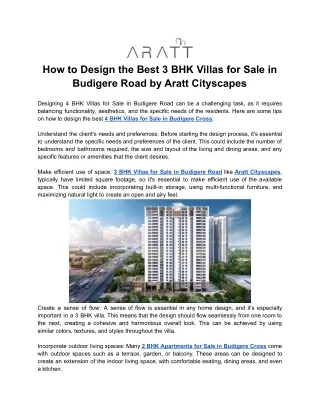 How to Design the Best 3 BHK Villas for Sale in Budigere Road by Aratt Cityscapes