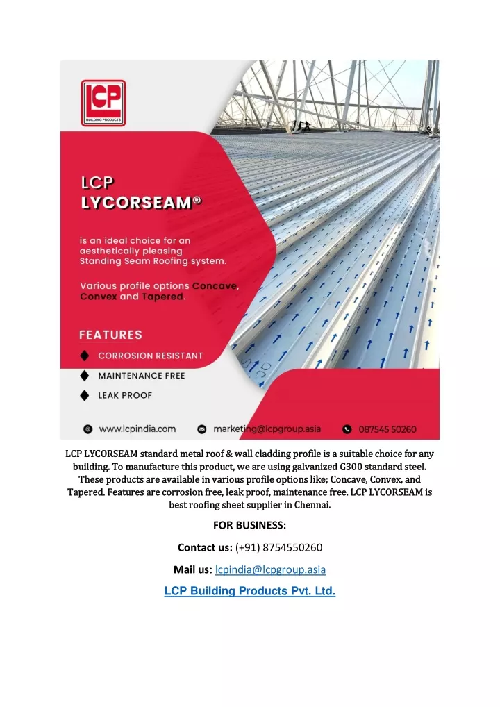 lcp lycorseam standard metal roof wall cladding