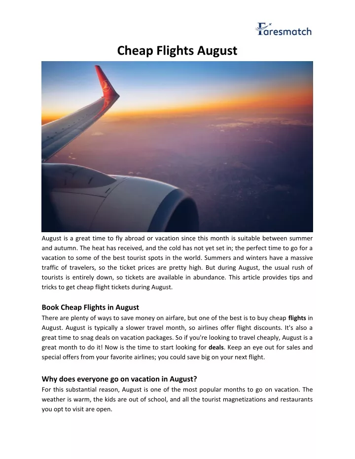 PPT Cheap Flights in August PowerPoint Presentation, free download