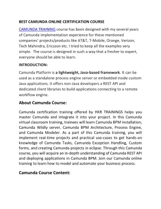 BEST CAMUNDA ONLINE CLASSES FROM HKR TRAININGS
