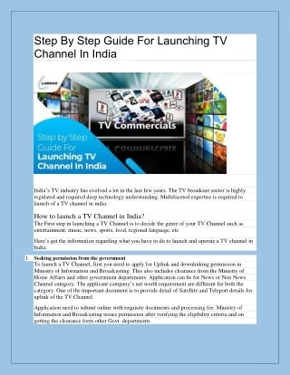 Step By Step Guide For Launching TV Channel In India