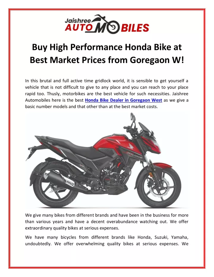 buy high performance honda bike at best market