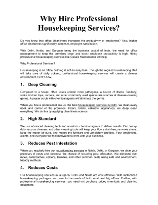 Why Hire Professional Housekeeping Services?
