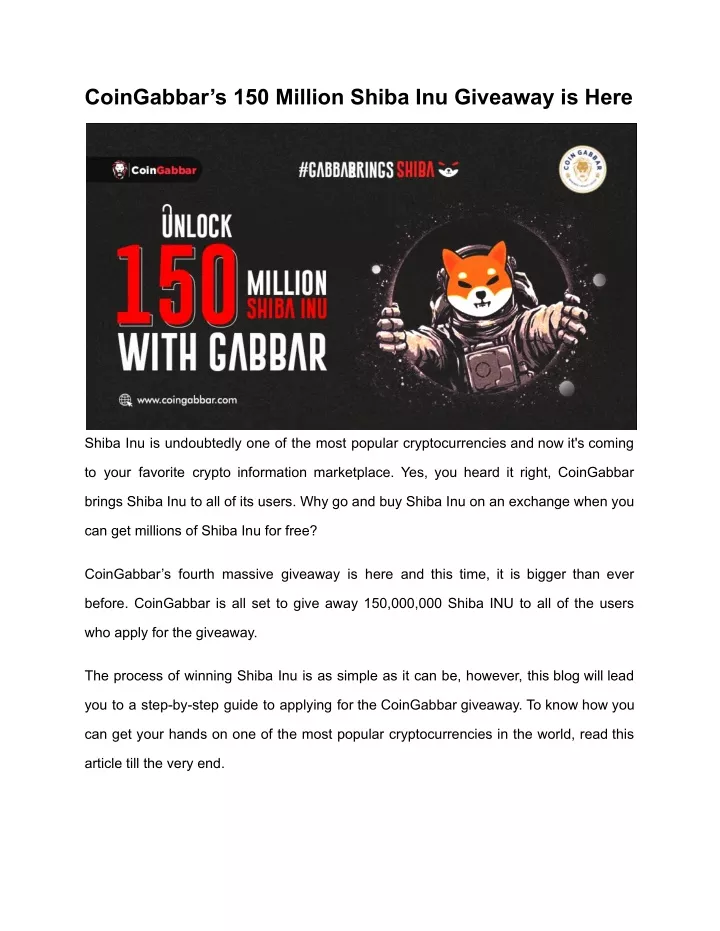 coingabbar s 150 million shiba inu giveaway