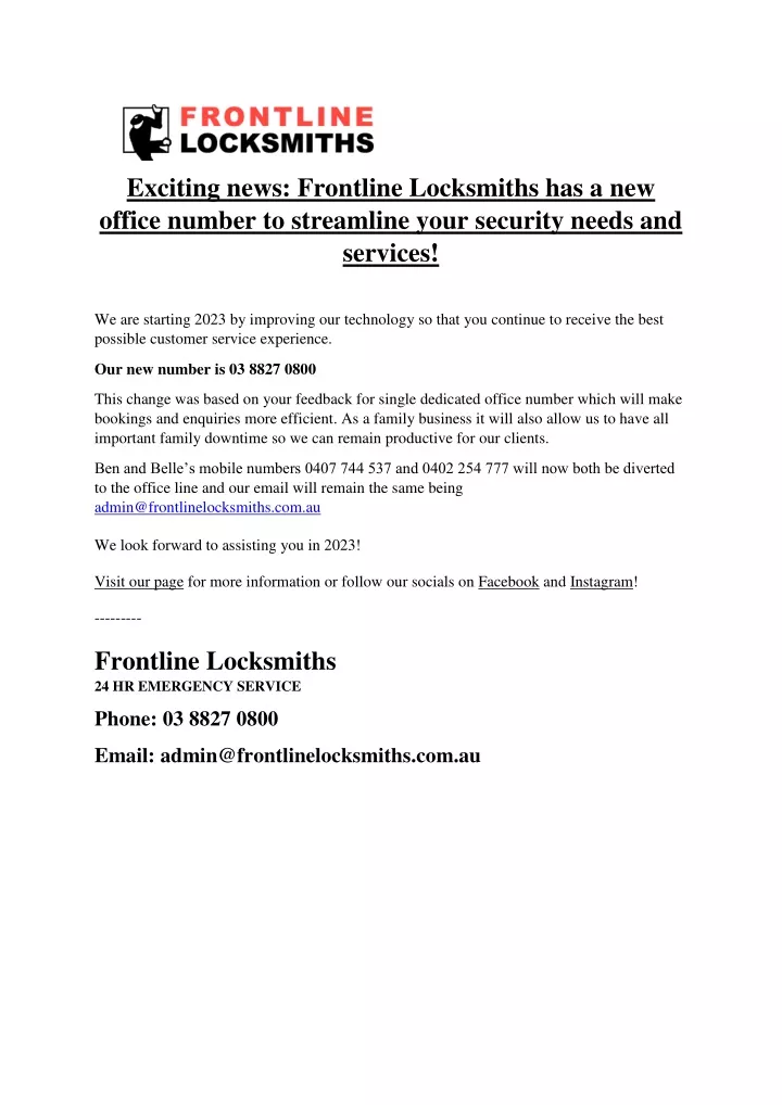 exciting news frontline locksmiths