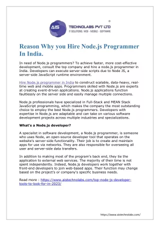 Reasons Why You Hire Node.js Programmer In India