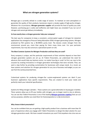 what are nitrogen generation systems