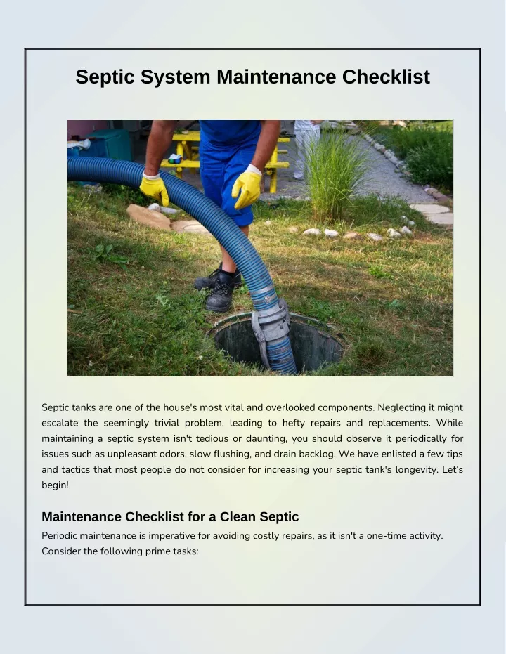 septic system maintenance checklist