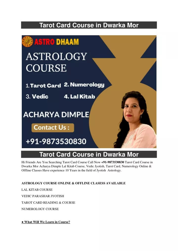 tarot card course in dwarka mor